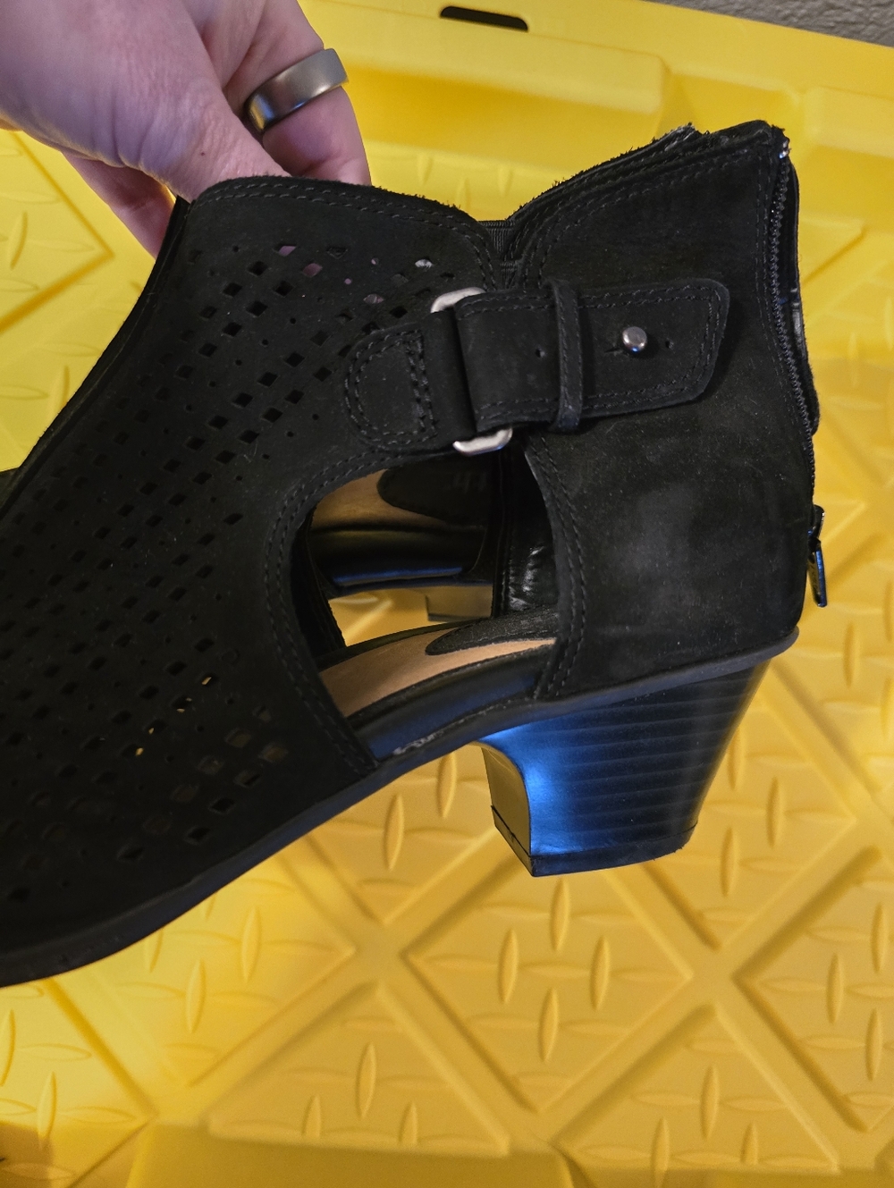 Earth Black Perforated Peep-Toe Heeled Booties - Picture 2 of 6
